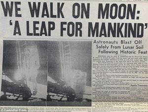 Moon landing newspaper headline